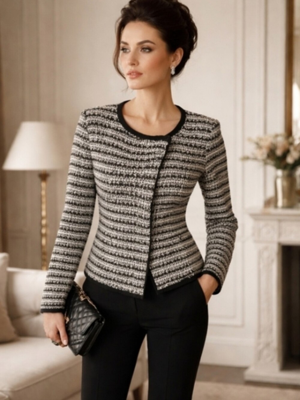 Ann Taylor LOFT Diagonal Zippered Tweed Boucle Knit Zip Up Cotton Jacket Sz XS